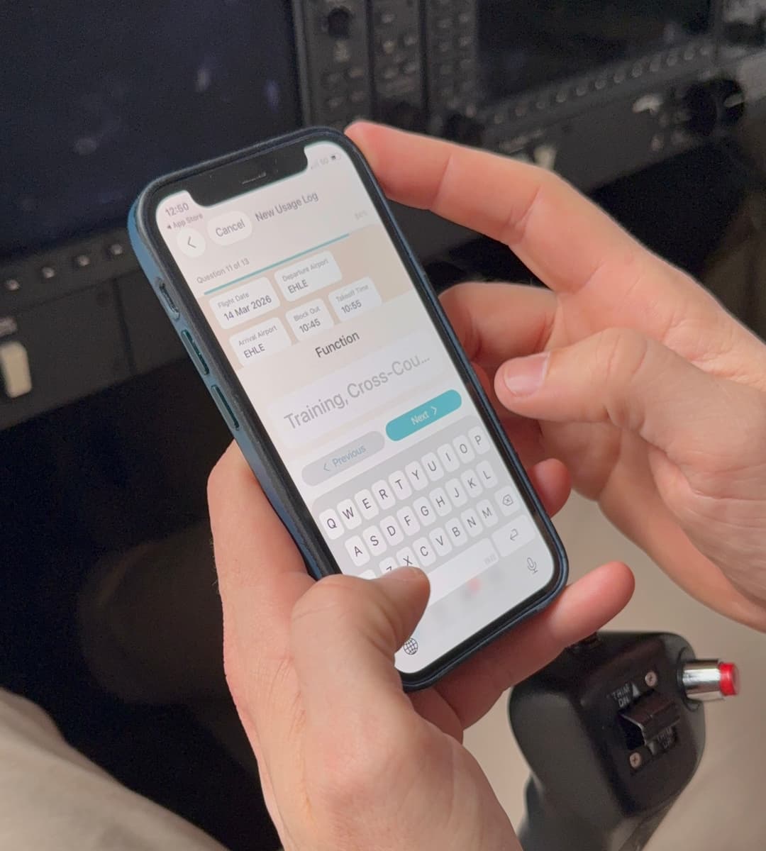 Pilot logging a flight with Kai from the cockpit